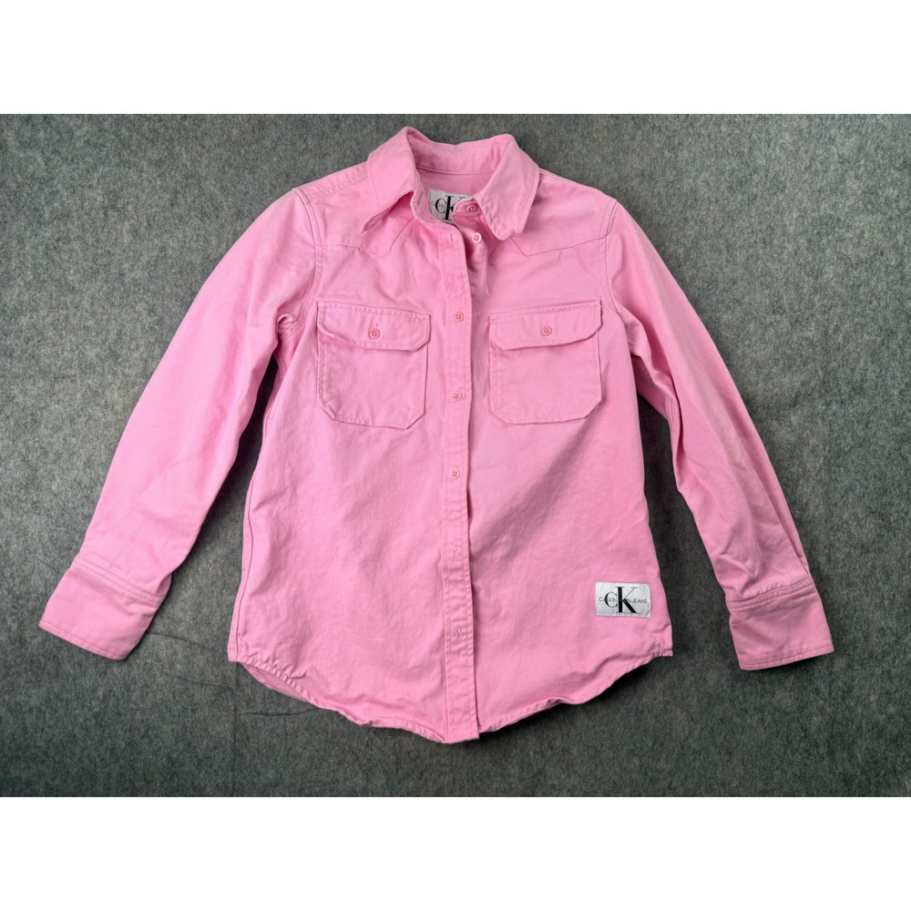 Calvin Klein Jeans Womens Pink Denim Western Button Down Shirt XS Long Sleeve - Picture 1 of 5